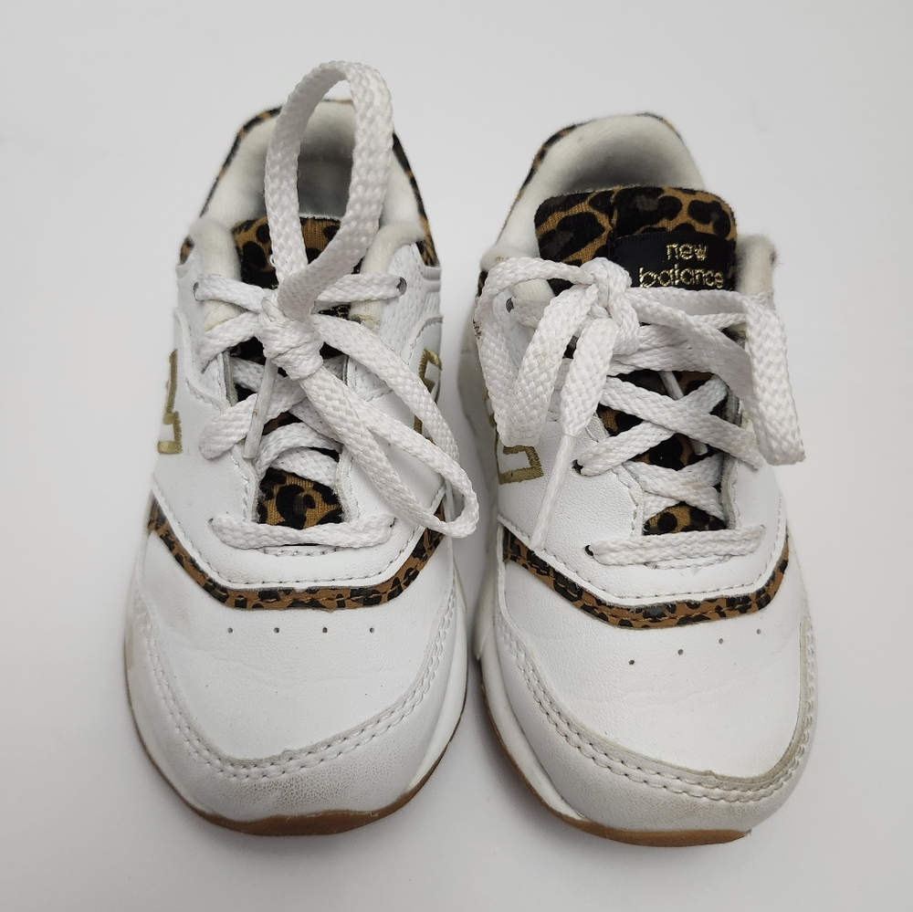 New Balance Kids' White and Leopard Print Sneakers